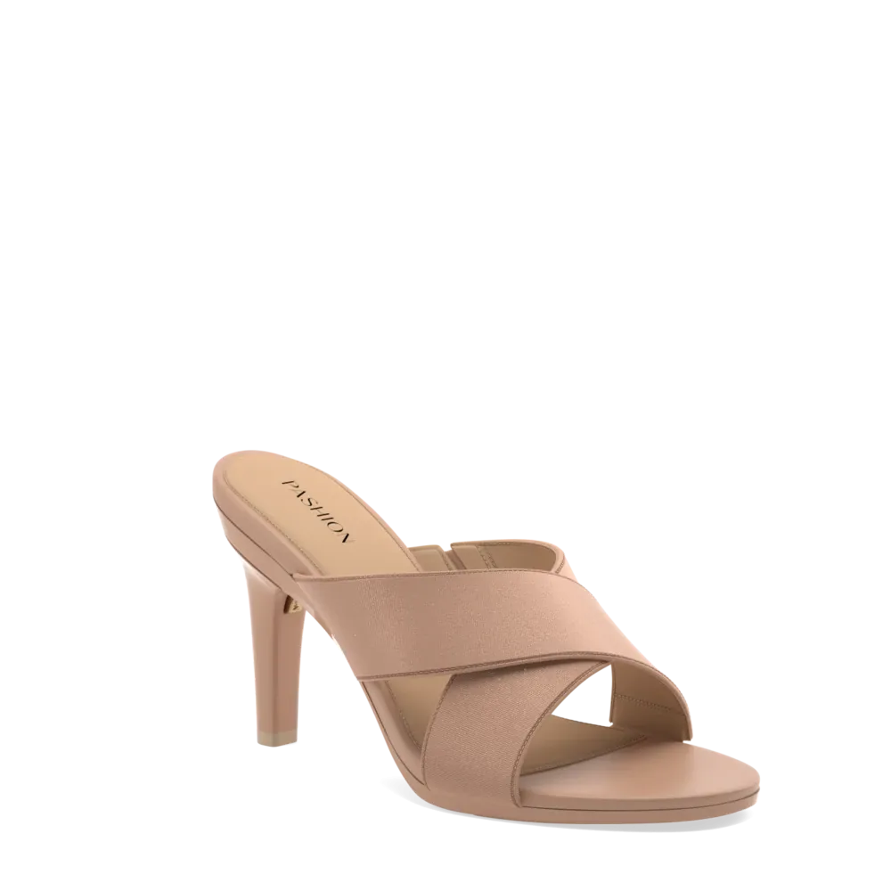 The Crissy Cross Slide - Latte Knit 4 Stiletto - FINAL SALE