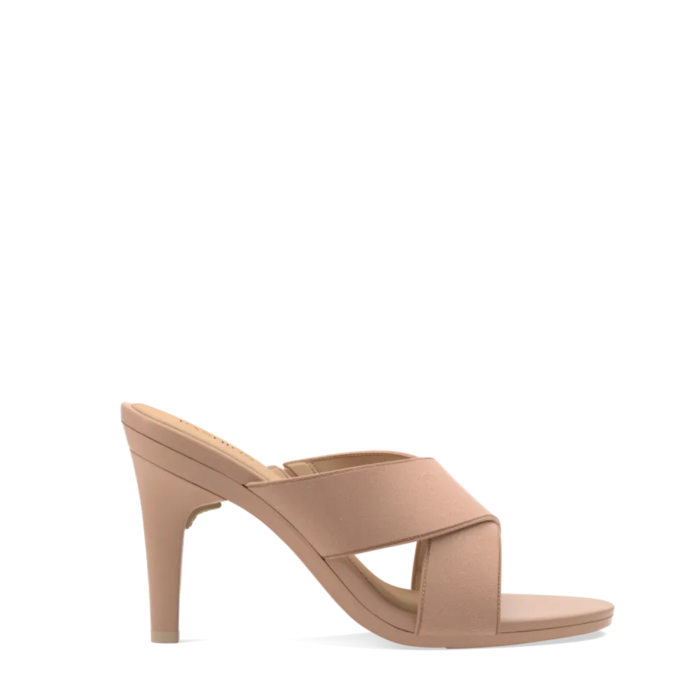 The Crissy Cross Slide - Latte Knit 4 Stiletto - FINAL SALE