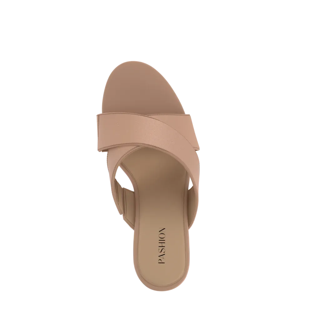 The Crissy Cross Slide - Latte Knit 4 Stiletto - FINAL SALE