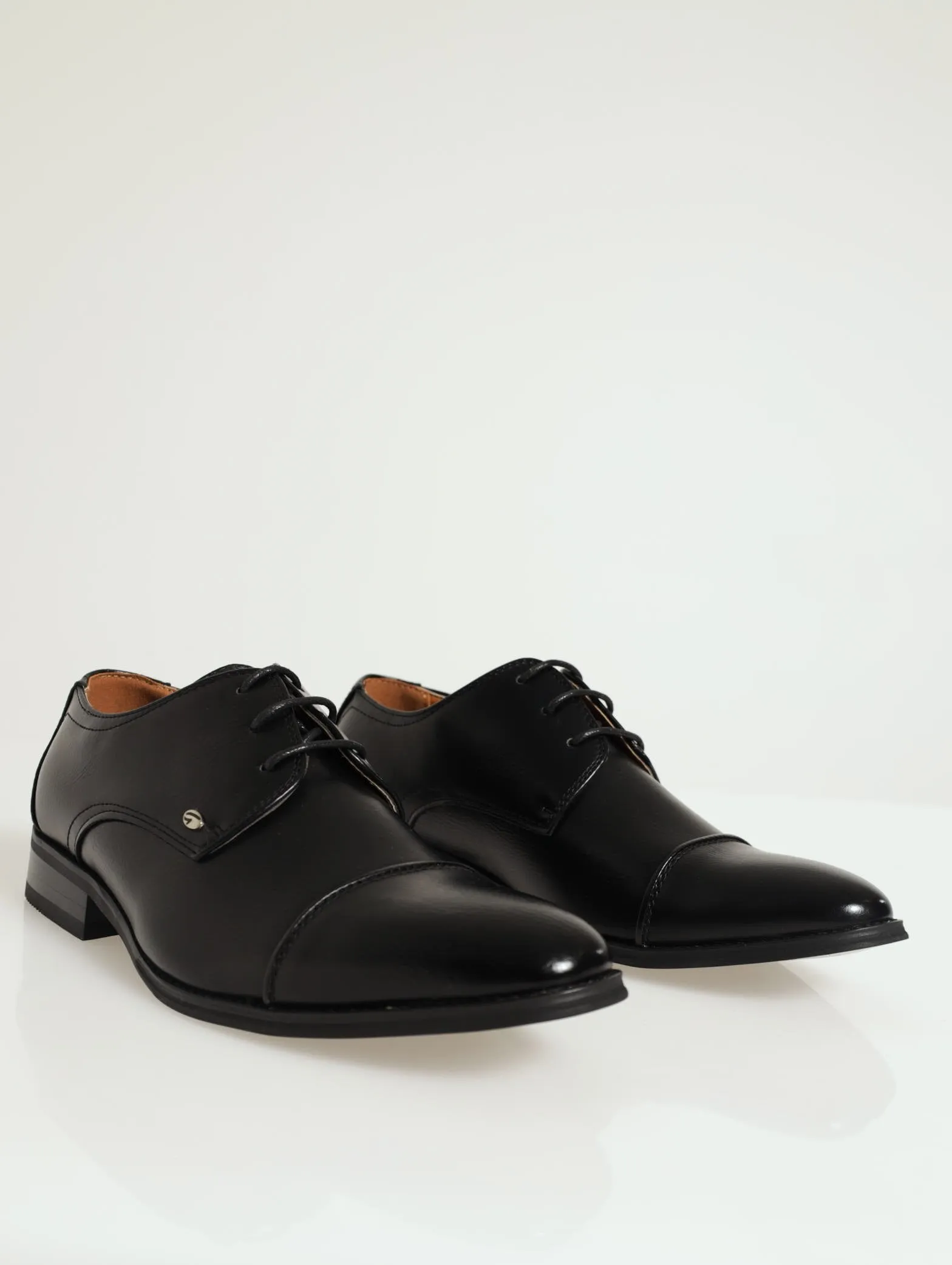 Toe Cap Lace-Up Loafer - Black