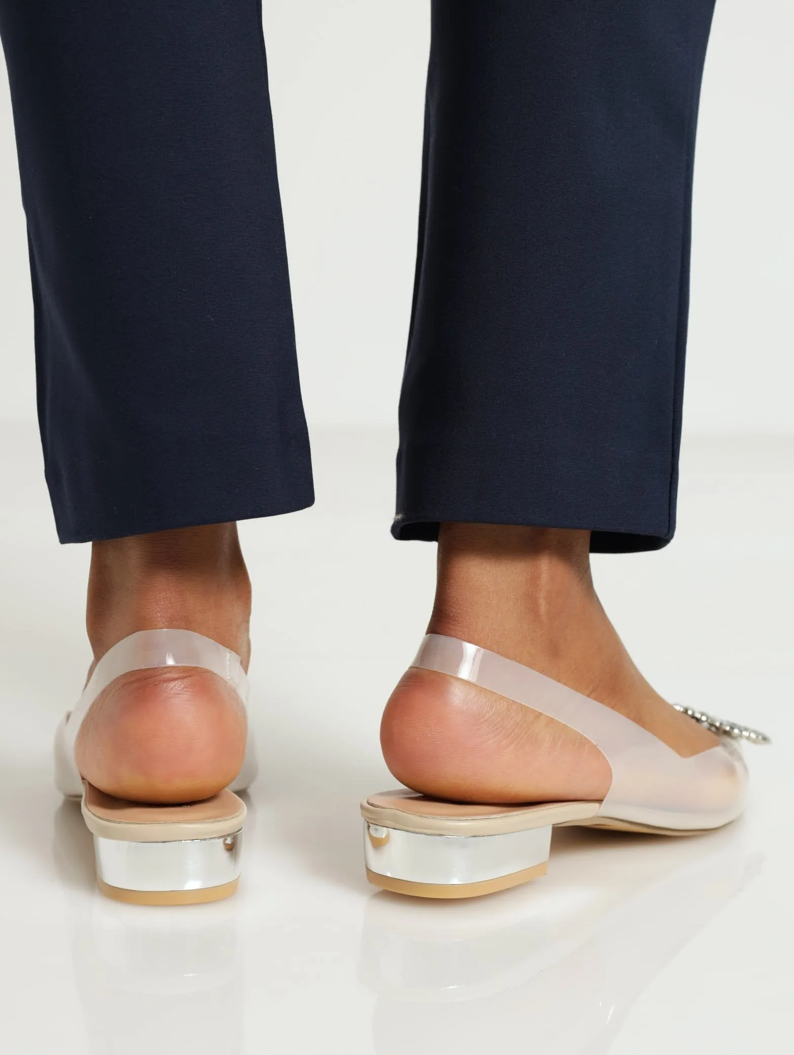 Vinyl Pointed Slingback Sandal - Beige