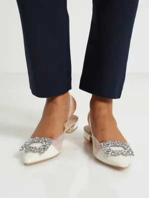 Vinyl Pointed Slingback Sandal - Beige