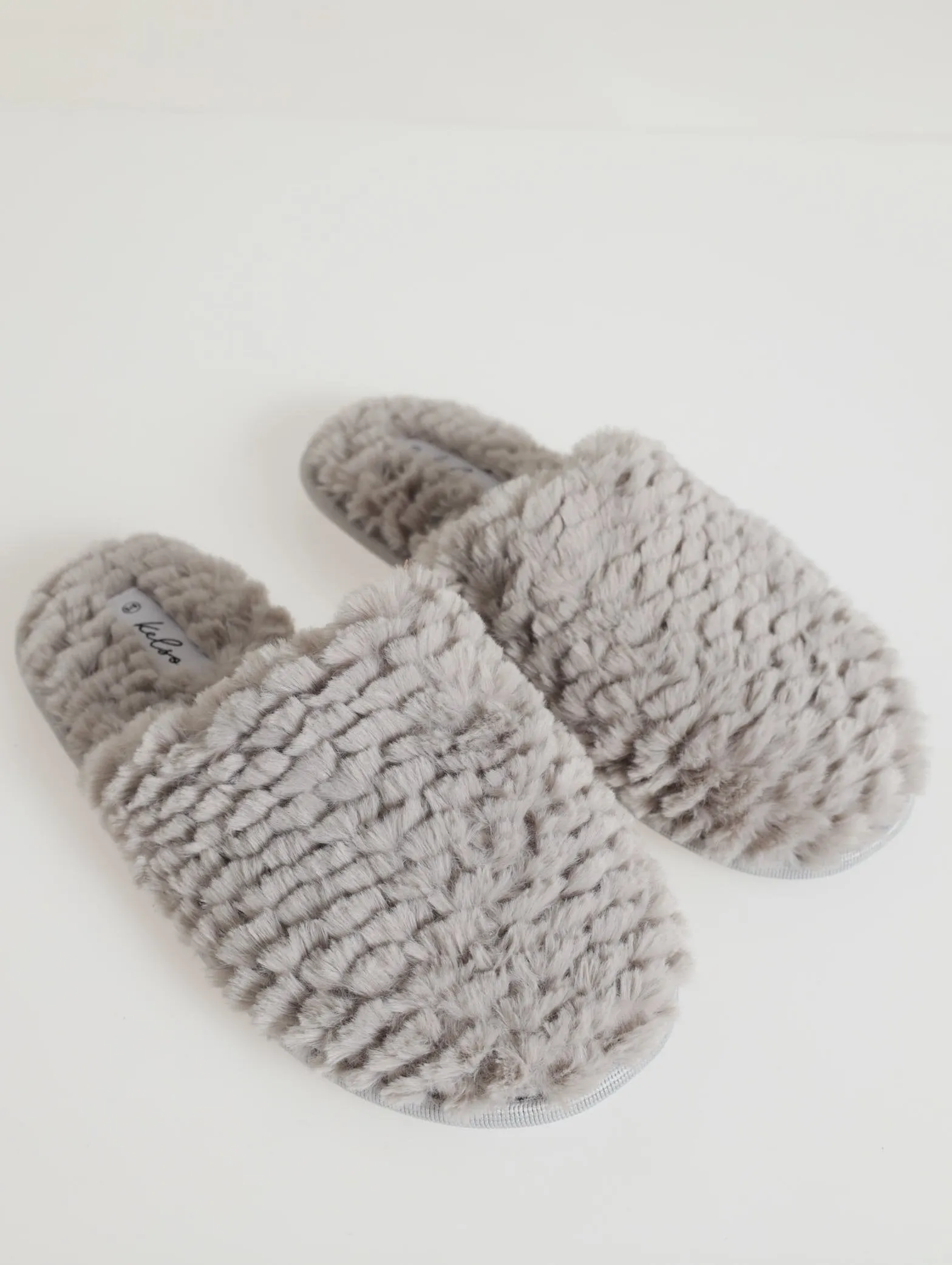 Waffel Fur Closed Toe Slipper - Grey