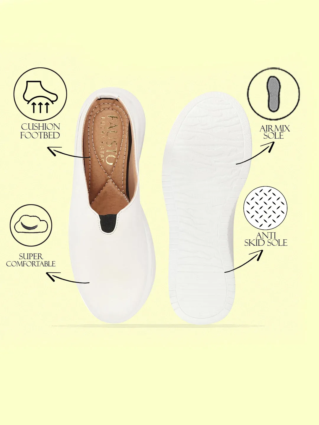 Women White Outdoor Fashion Comfort Open Back Platform Heel Slip On Casual Shoes