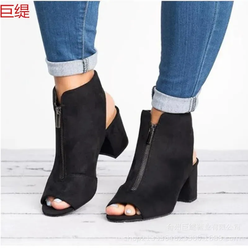 Women's Plus Size Fish Mouth medium Heel opentoe Sandals