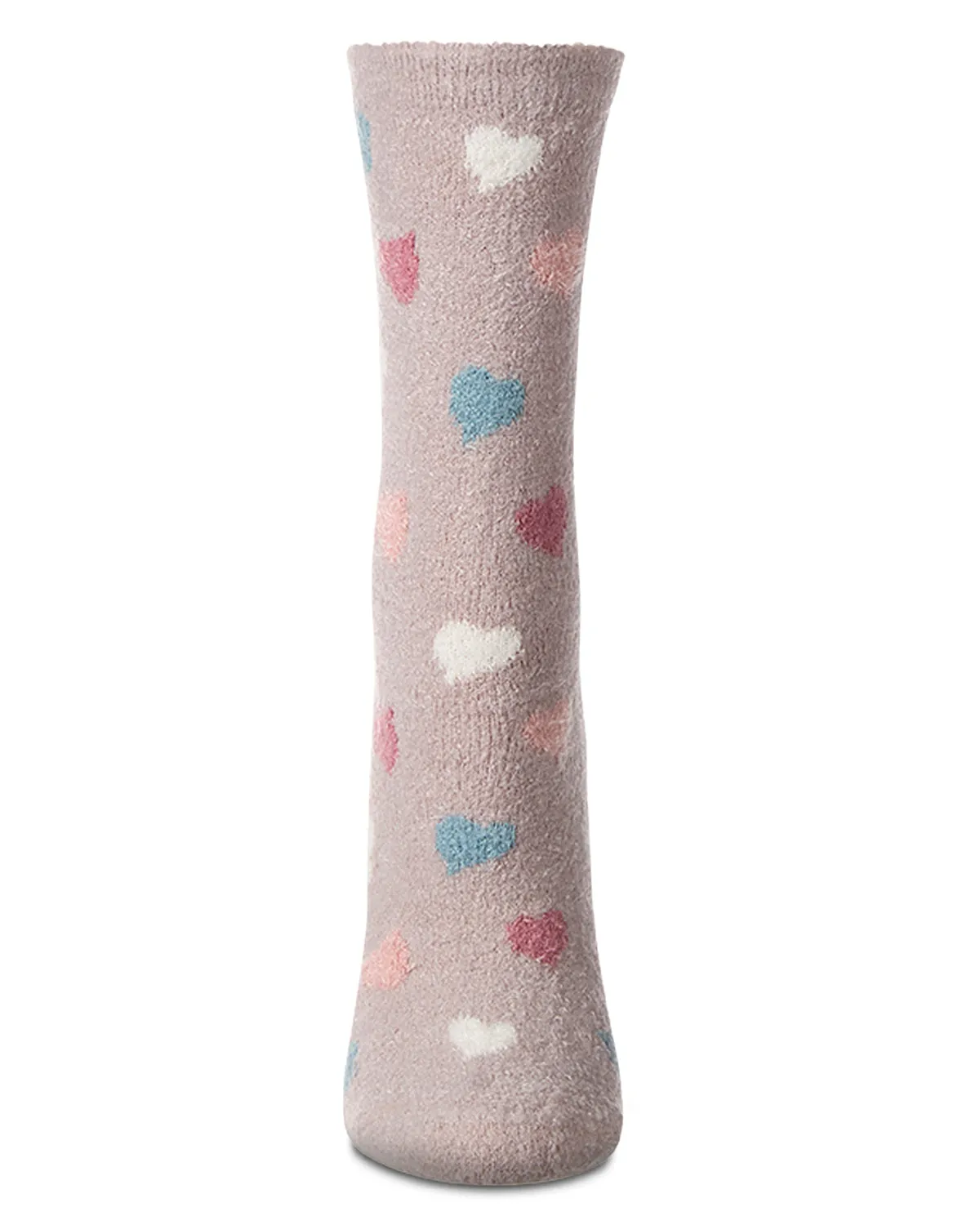 Women's "All Over Hearts" Non-Skid Lavender Infused Crew-Length Cozy Spa Sock