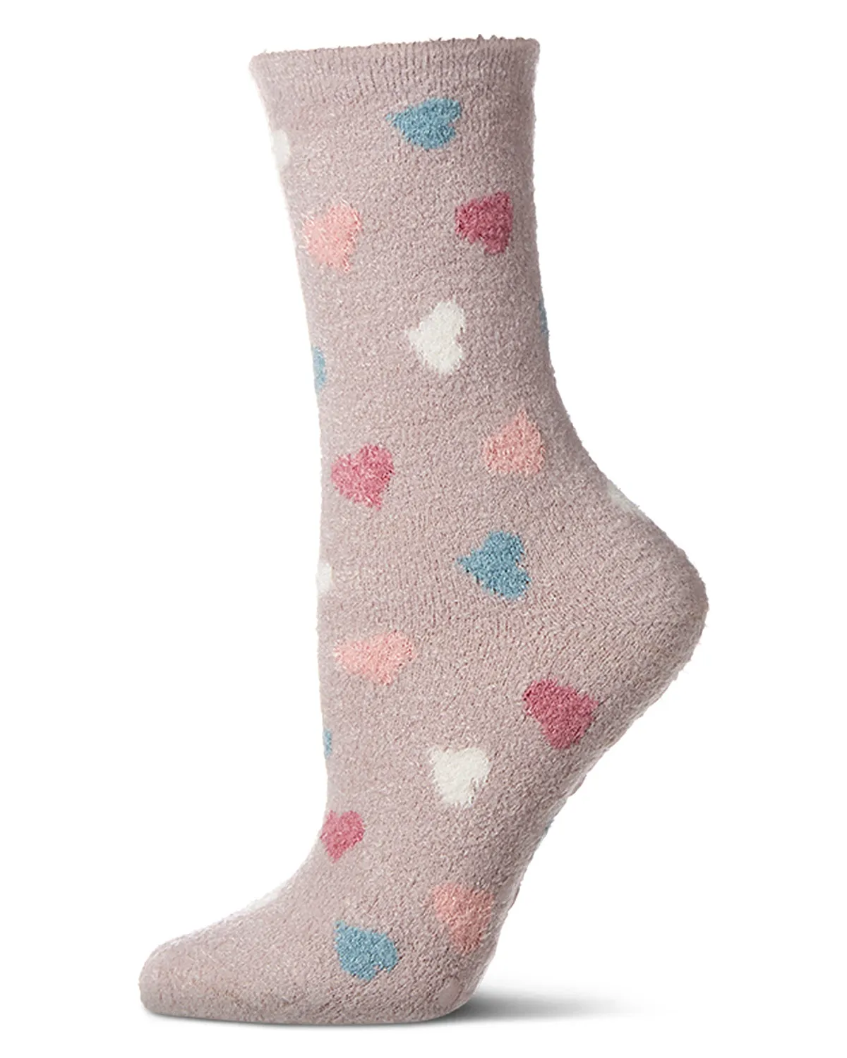 Women's "All Over Hearts" Non-Skid Lavender Infused Crew-Length Cozy Spa Sock