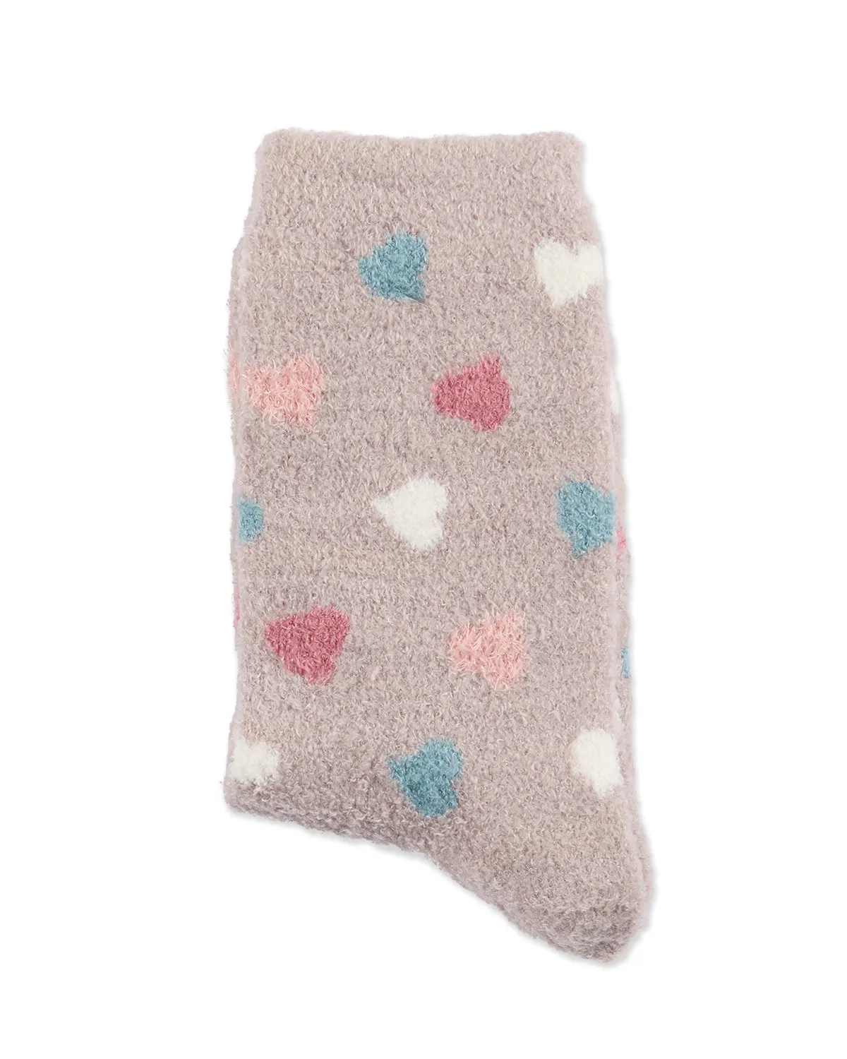 Women's "All Over Hearts" Non-Skid Lavender Infused Crew-Length Cozy Spa Sock