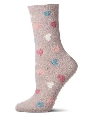Women's "All Over Hearts" Non-Skid Lavender Infused Crew-Length Cozy Spa Sock