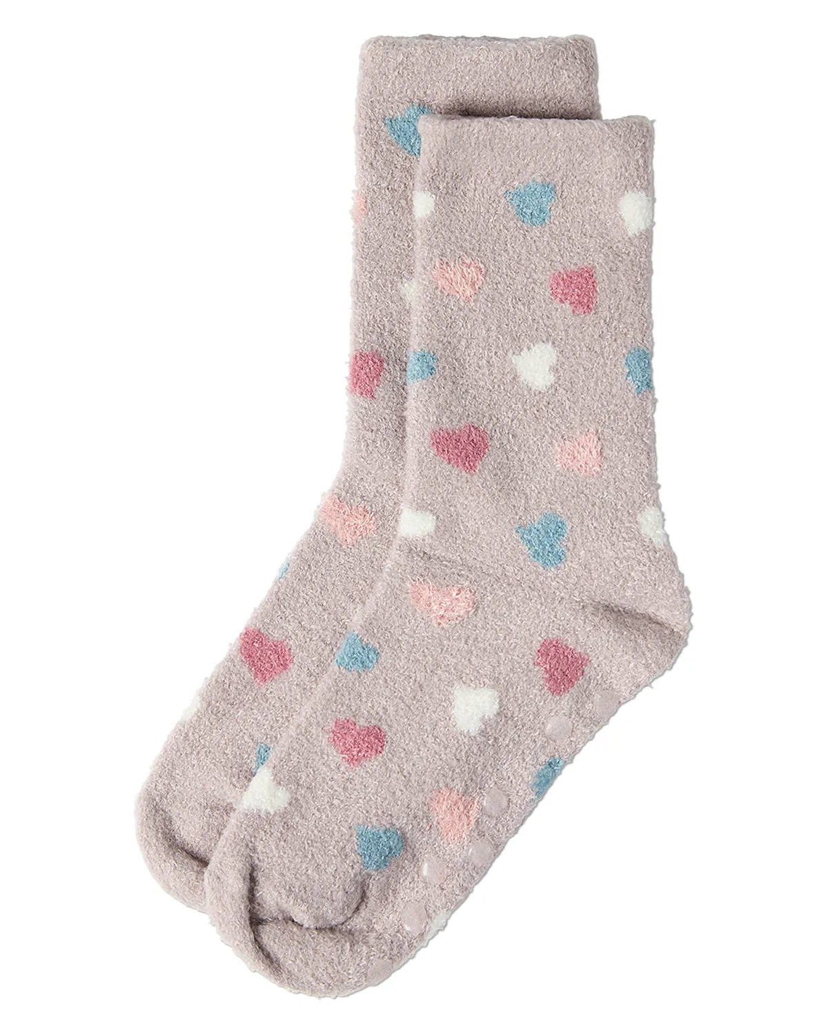 Women's "All Over Hearts" Non-Skid Lavender Infused Crew-Length Cozy Spa Sock