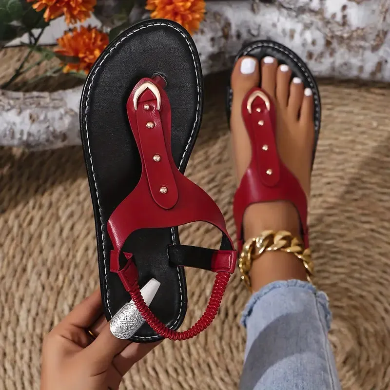Women's Slip-On Beach Sandals - Ring Buckle Flat Sandals