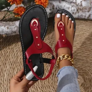 Women's Slip-On Beach Sandals - Ring Buckle Flat Sandals