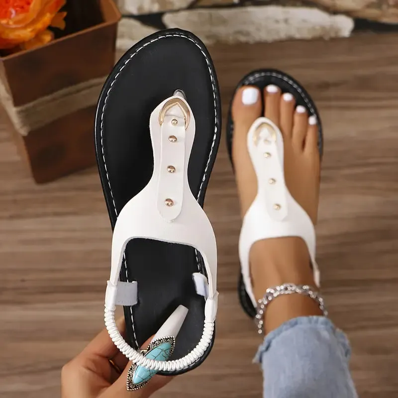 Women's Slip-On Beach Sandals - Ring Buckle Flat Sandals