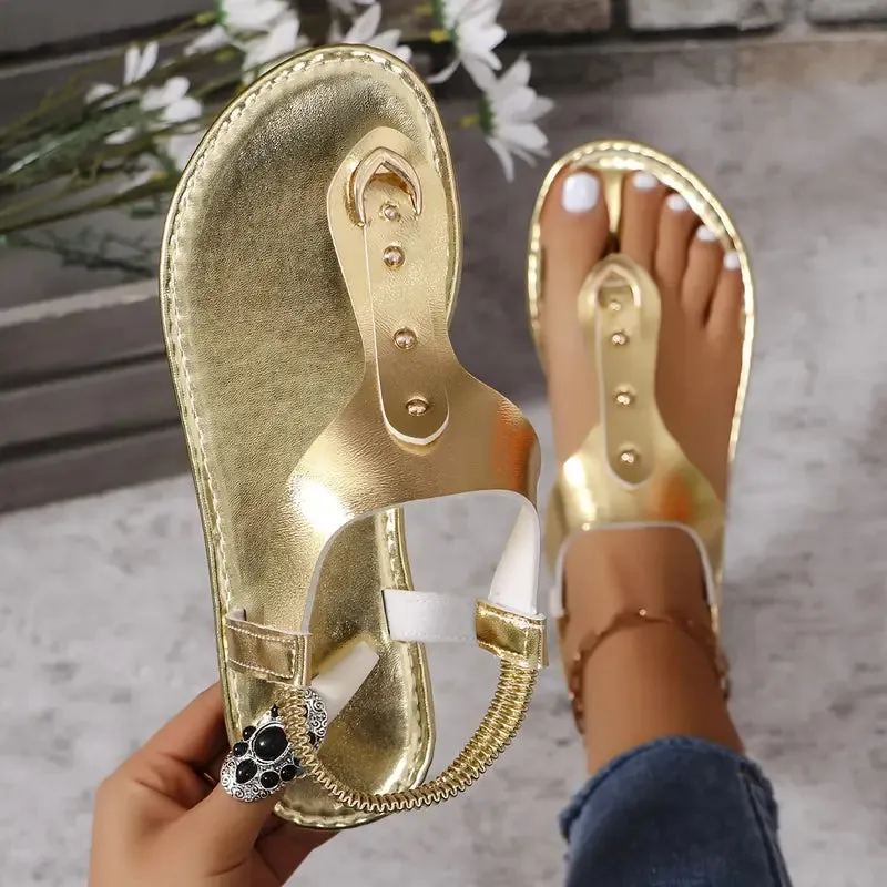 Women's Slip-On Beach Sandals - Ring Buckle Flat Sandals