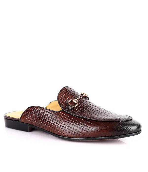 Woven John Foster Horsebit Leather Mules|Coffee