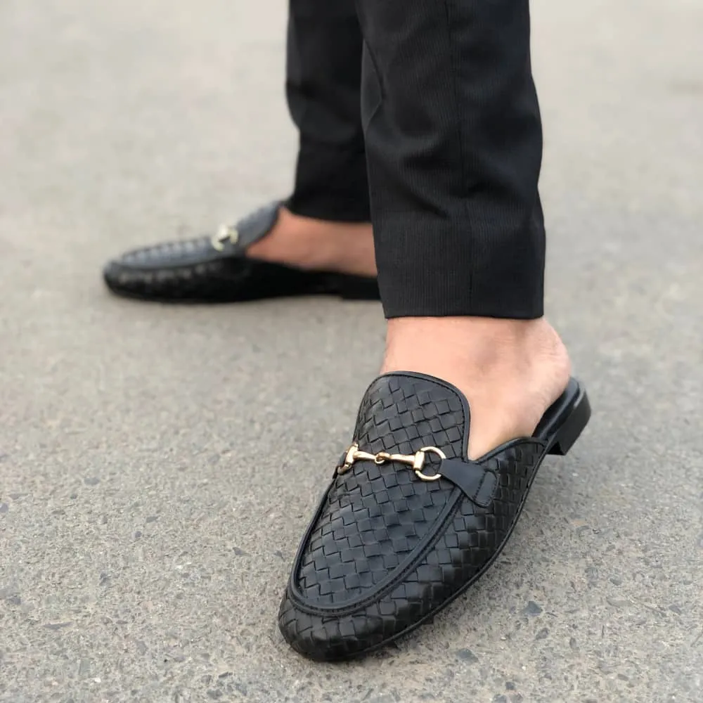 WS Pure leather Handmade Handmade Formal Buckle Mules WS-723-00BLK