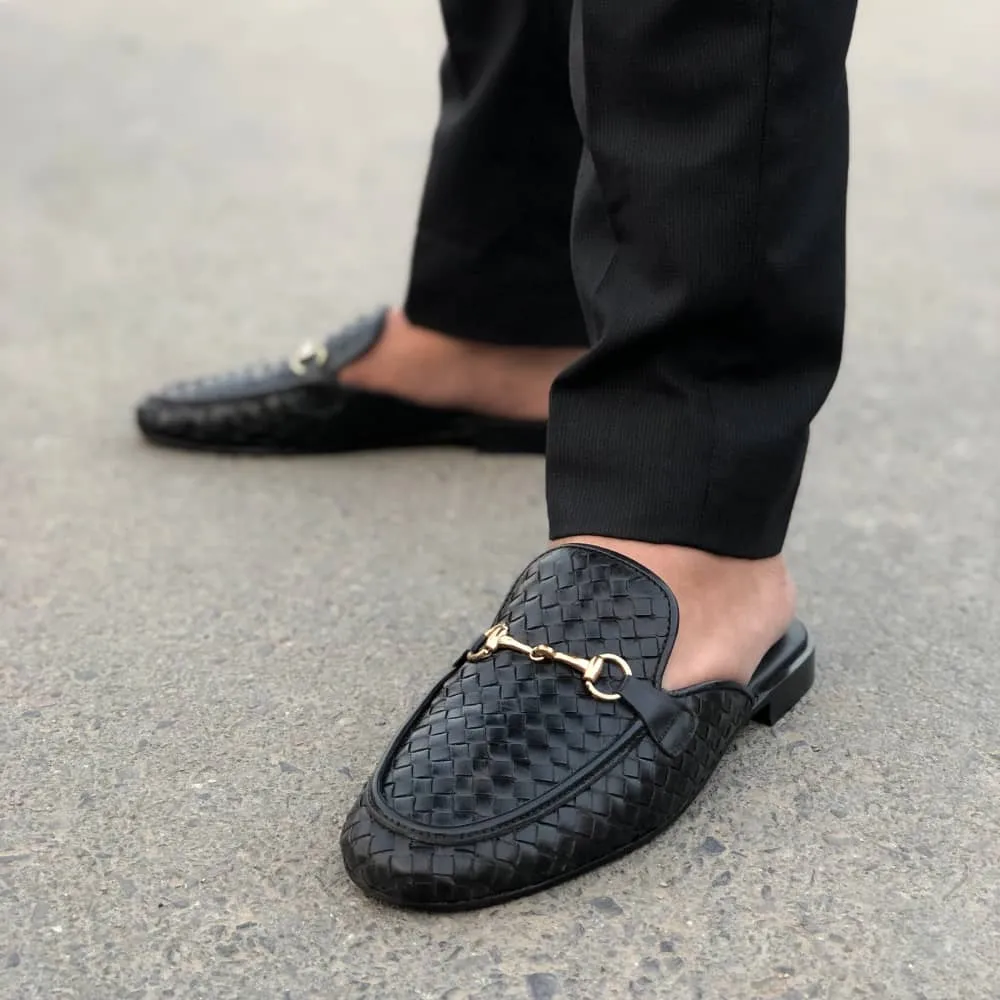 WS Pure leather Handmade Handmade Formal Buckle Mules WS-723-00BLK